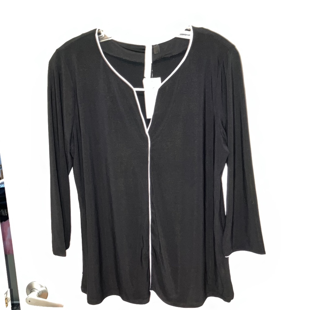 NY Collection Women's 3/4 Sleeve Piped Top